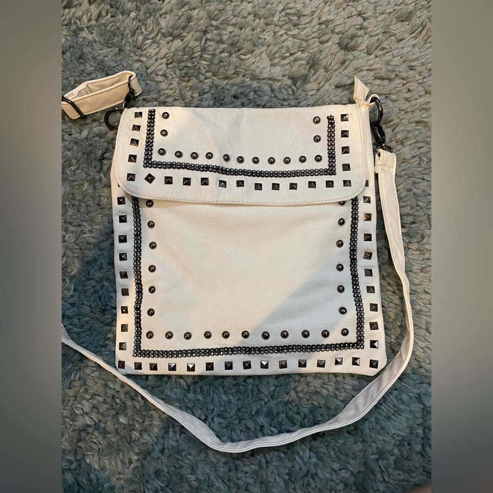White leather studded bag
